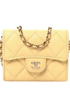 CHANEL Quilted Mini Flap Wallet on Chain - Yellow